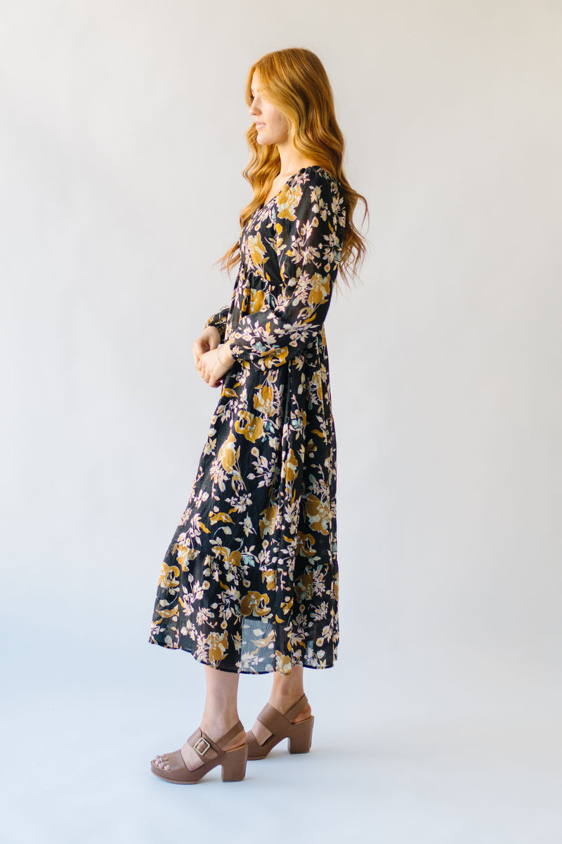 The Delancy Tiered Floral Maxi Dress in Black