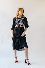 The Eunice Embroidered Detail Midi Dress in Black