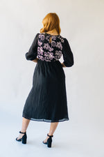 The Eunice Embroidered Detail Midi Dress in Black