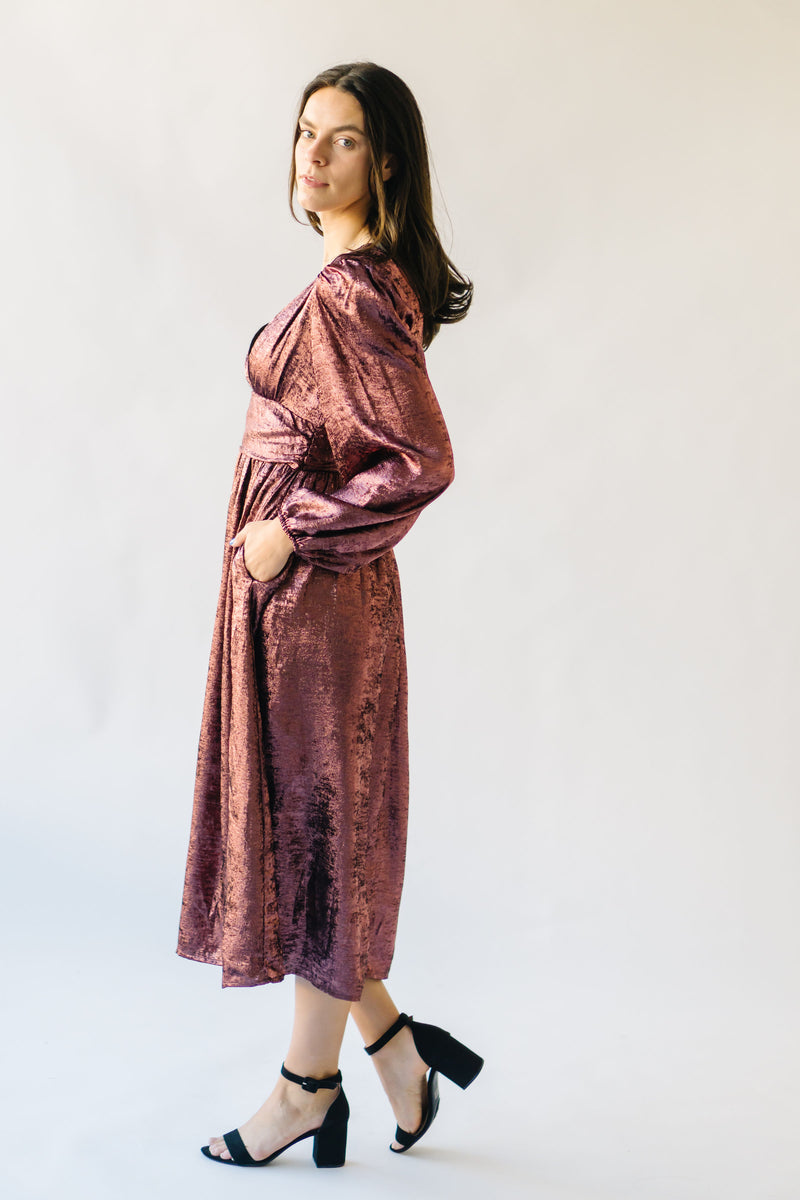 The Siggard Metallic Midi Dress in Deep Rose