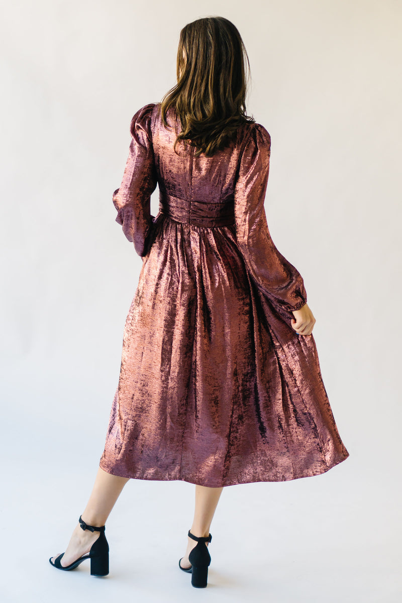 The Siggard Metallic Midi Dress in Deep Rose