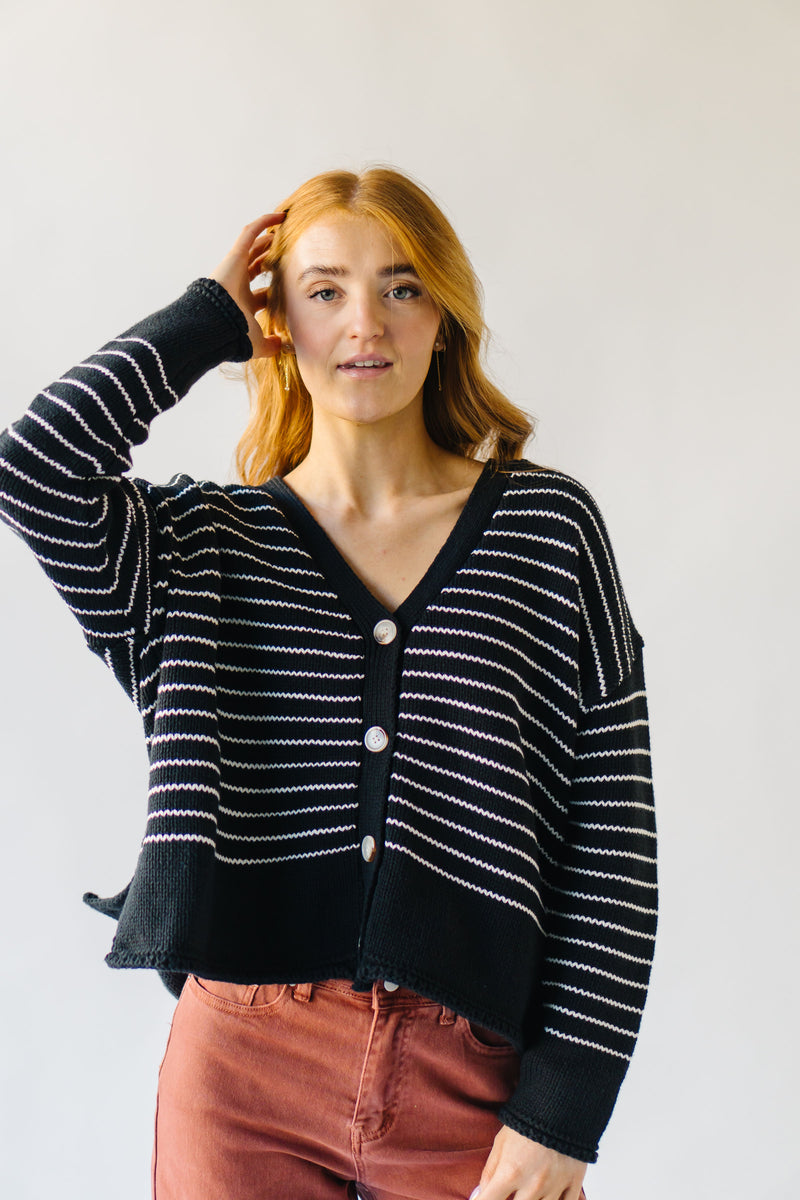 The Trudie Striped Cardigan in Black