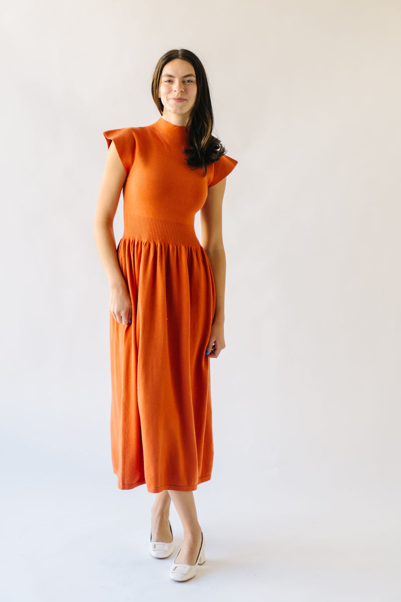 The Stansberry Mock Neck Midi Dress in Burnt Orange