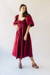 The Styron Puff Sleeve Midi Dress in Ruby