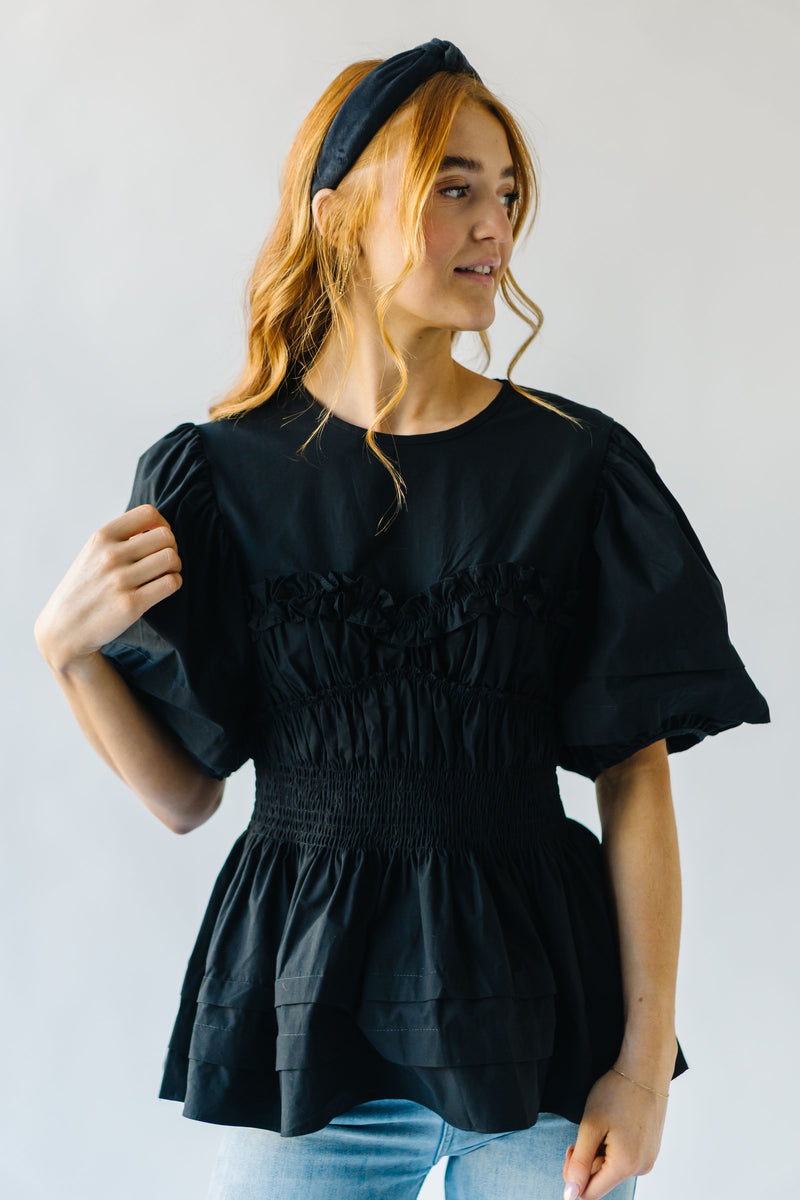 The Tidwell Smocked Blouse in Black