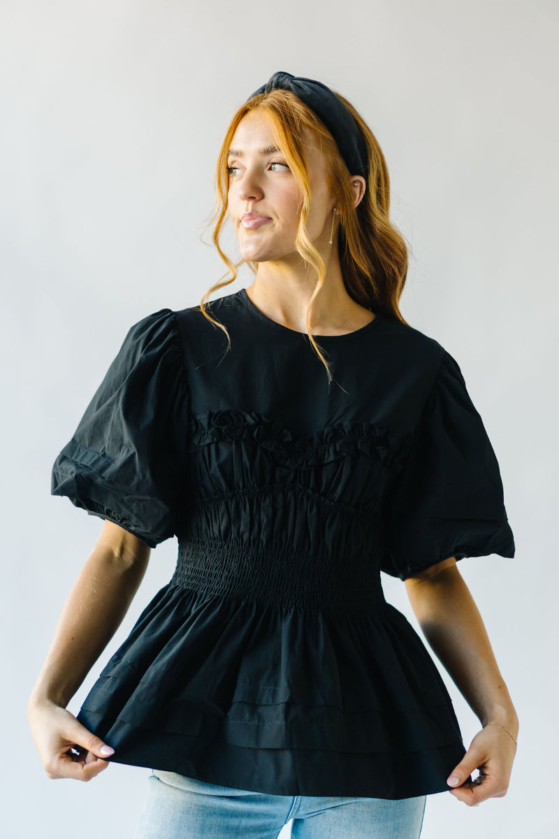 The Tidwell Smocked Blouse in Black