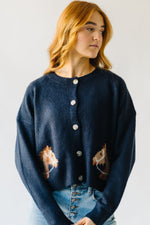 The Arabian Horse Detail Cardigan in Navy Blue