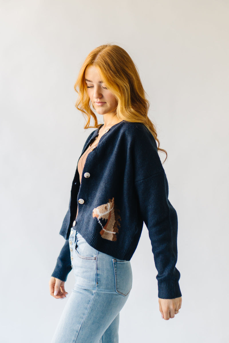 The Arabian Horse Detail Cardigan in Navy Blue