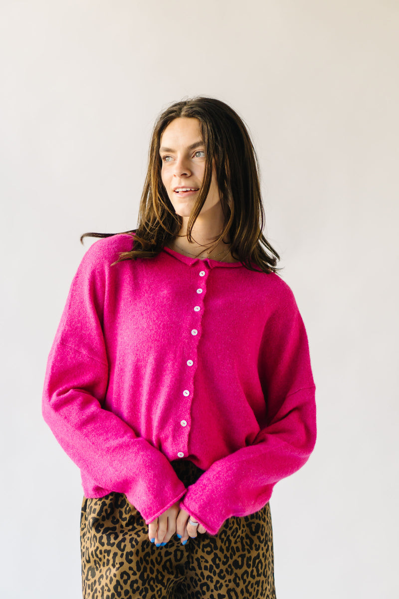 The Riggs Button-Down Sweater in Fuchsia