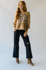 The Glidden Embroidered Peplum Blouse in Taupe