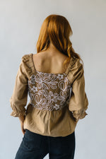 The Glidden Embroidered Peplum Blouse in Taupe