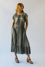 The Ratliff Flutter Sleeve Midi Dress in Olive