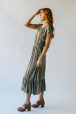 The Ratliff Flutter Sleeve Midi Dress in Olive