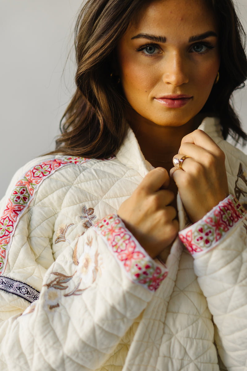 The Kentland Embroidered Jacket in Cream