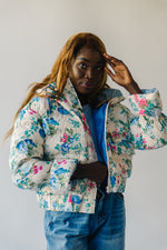 The Branford Floral Puffer Coat in Blue