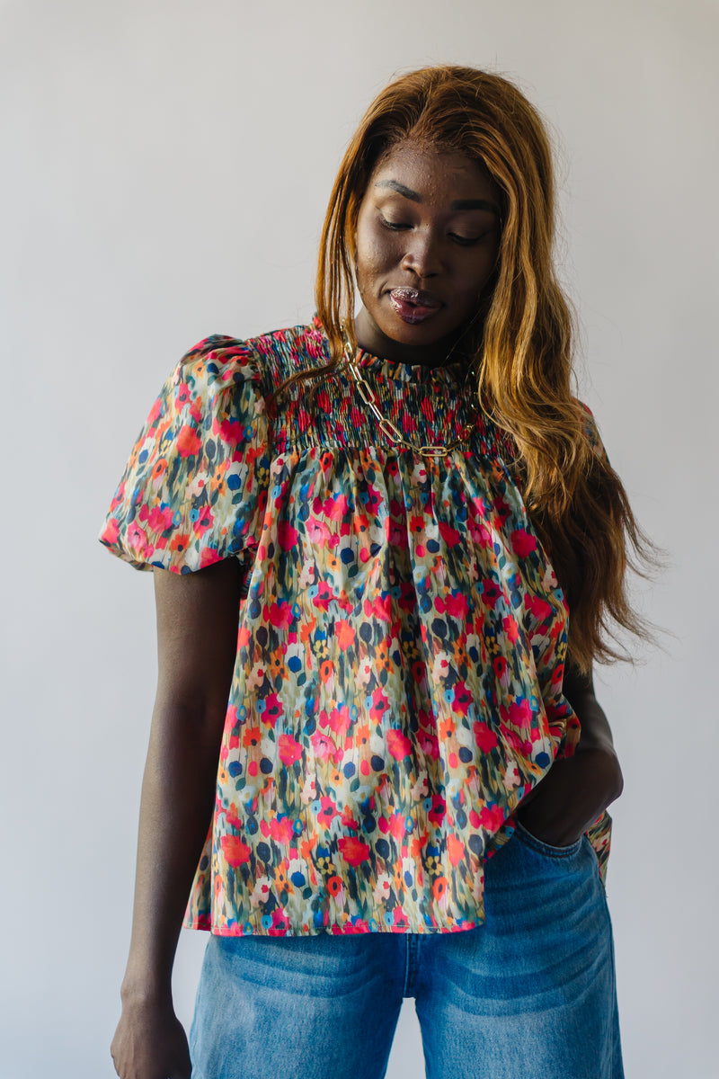 The Groton Floral Blouse in Olive Multi