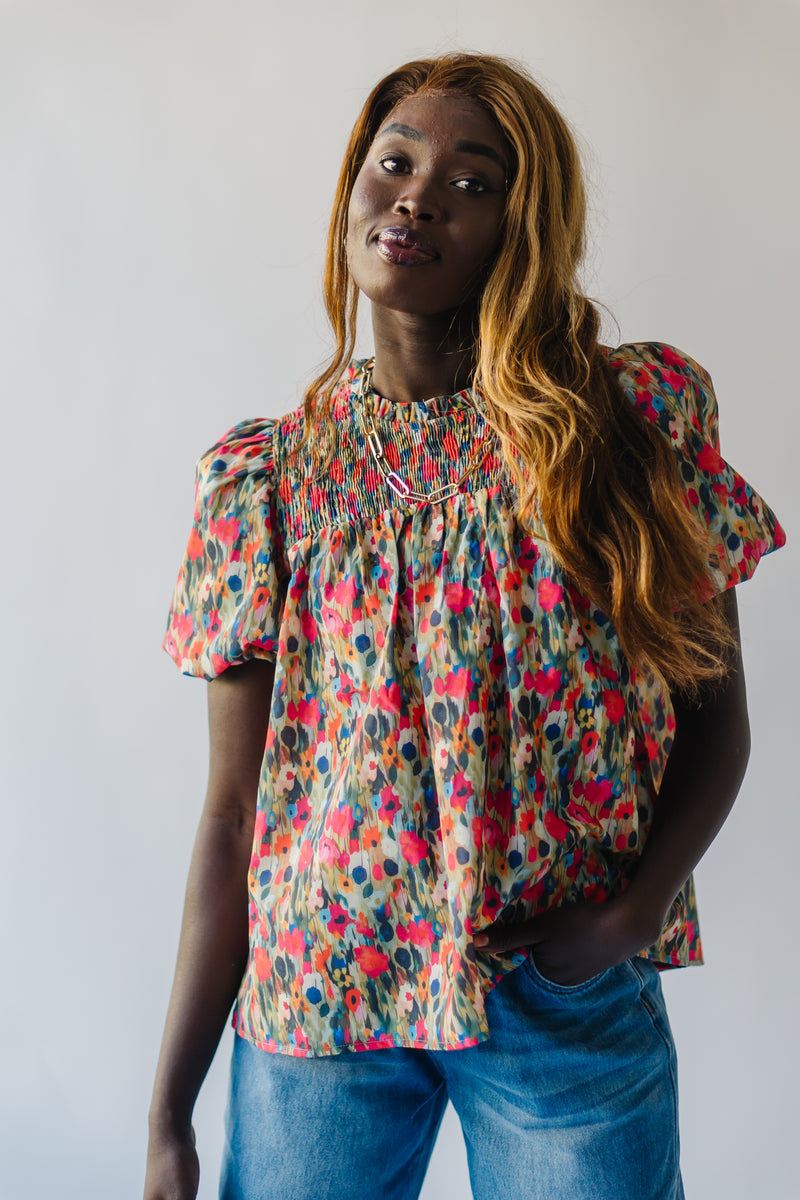 The Groton Floral Blouse in Olive Multi