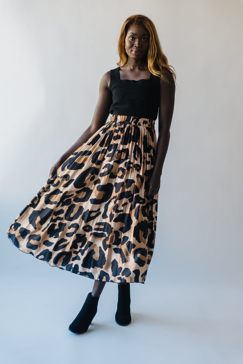 The Dustin Pleated Midi Skirt in Leopard