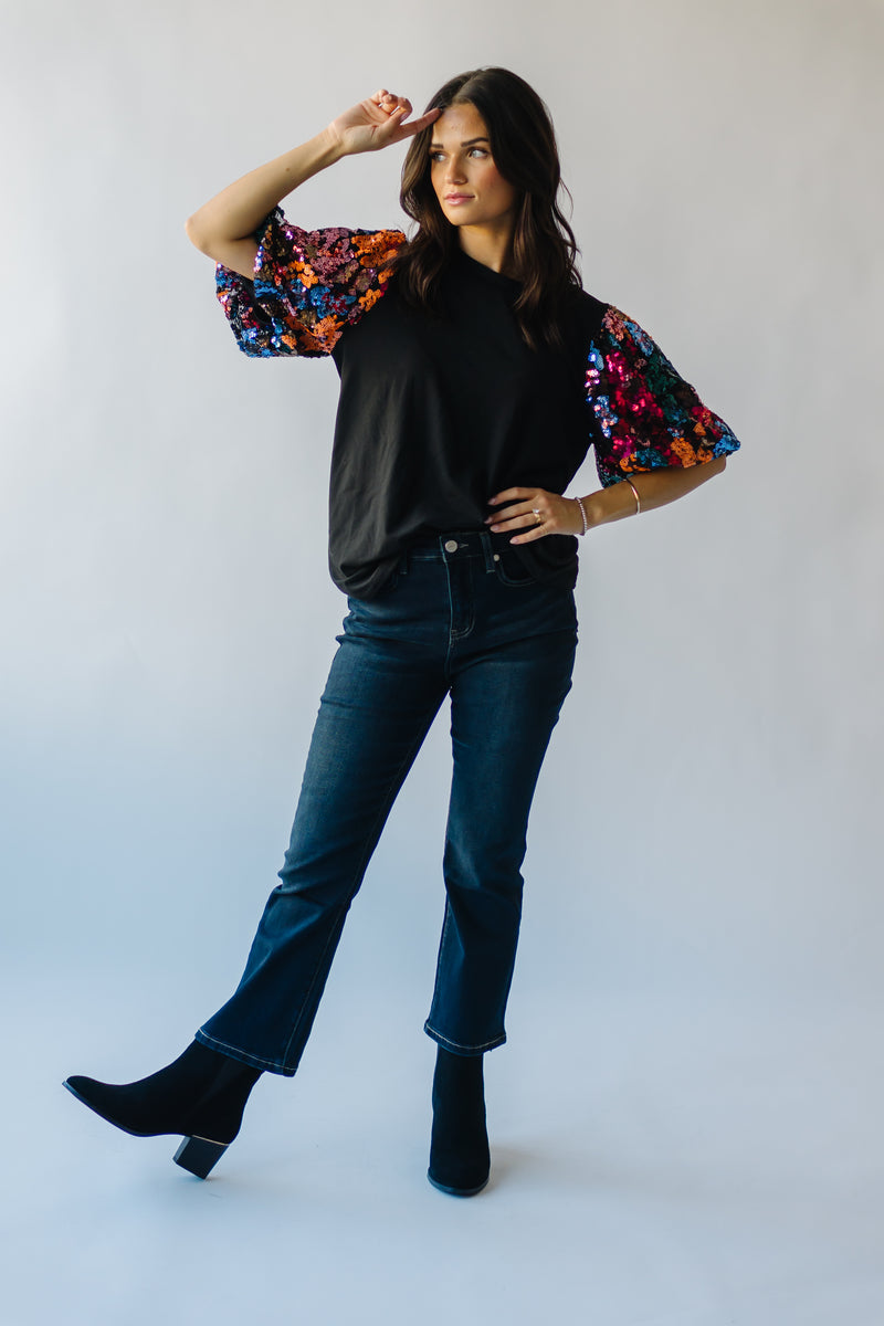 The Harlan Sequin Detail Blouse in Black Multi
