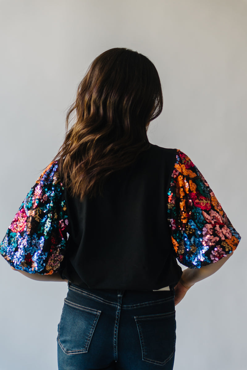 The Harlan Sequin Detail Blouse in Black Multi