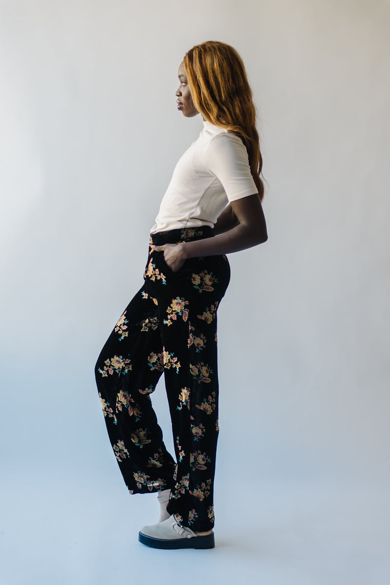 The Wingate Floral Trousers in Black Velvet