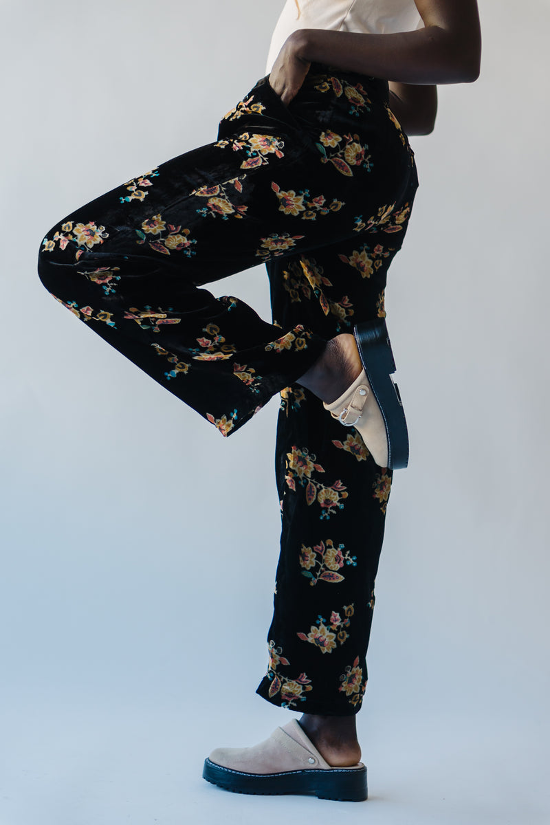 Vintage 90s Black Floral Pants Elastic Waist Wide Leg Trousers size S M |  eBay