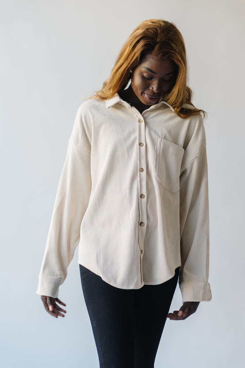 The Marengo Corduroy Shacket in Sand