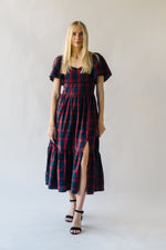 The Rustand Plaid Midi Dress in Red Multi