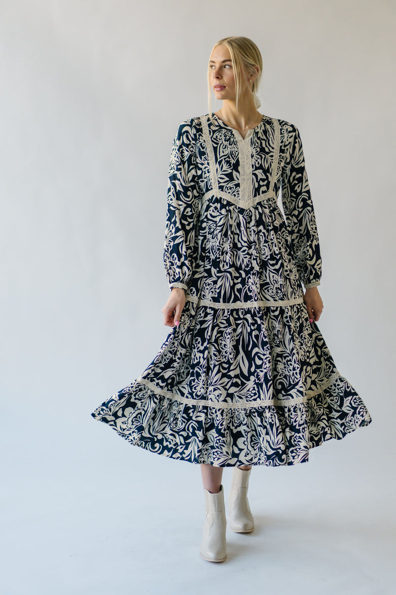 The Guilford Patterned Midi Dress in Navy Floral