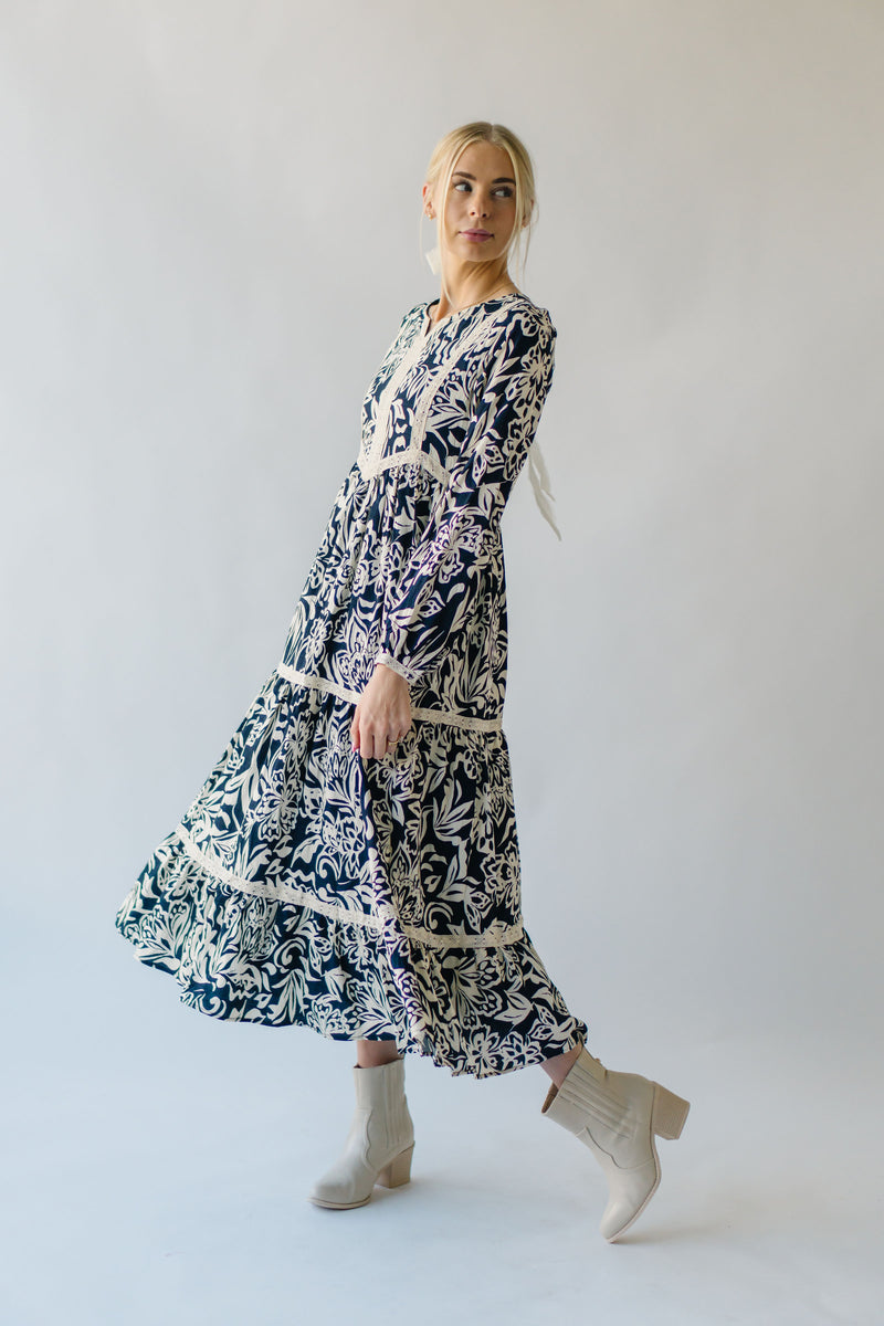 The Guilford Patterned Midi Dress in Navy Floral