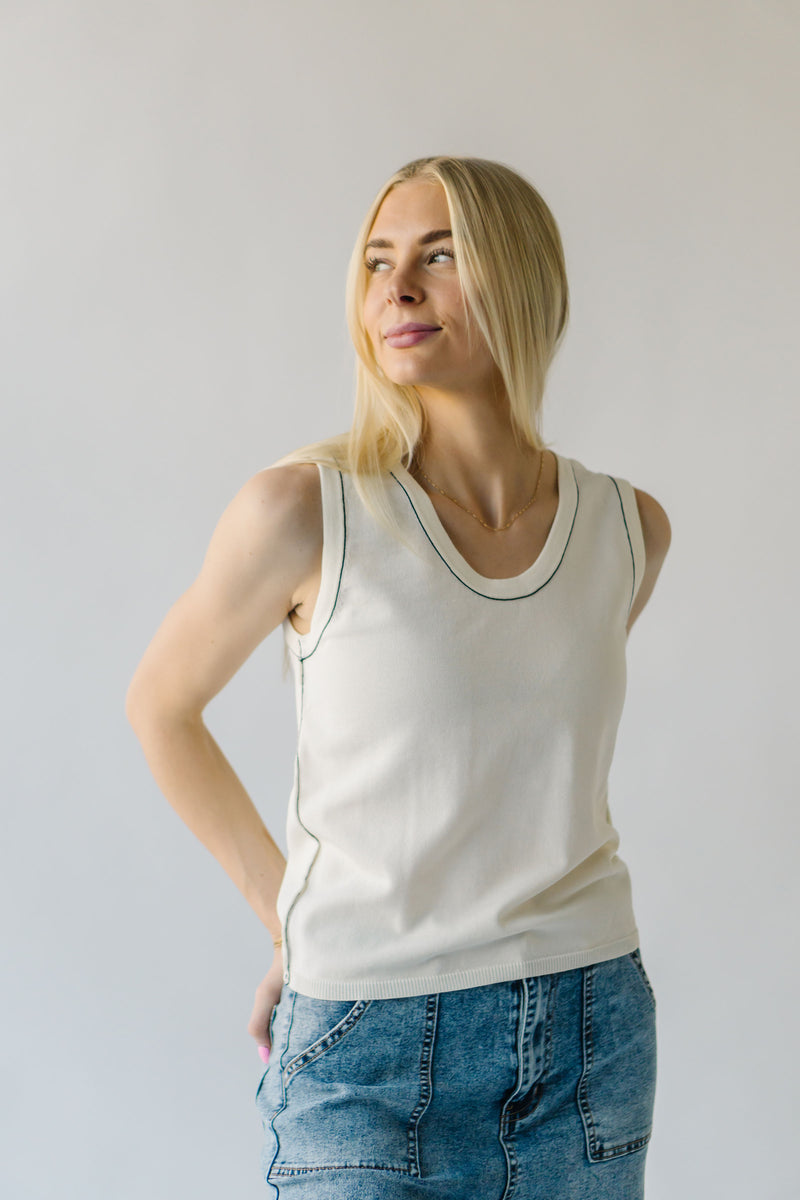 The Arista Stitch Detail Tank in Off White