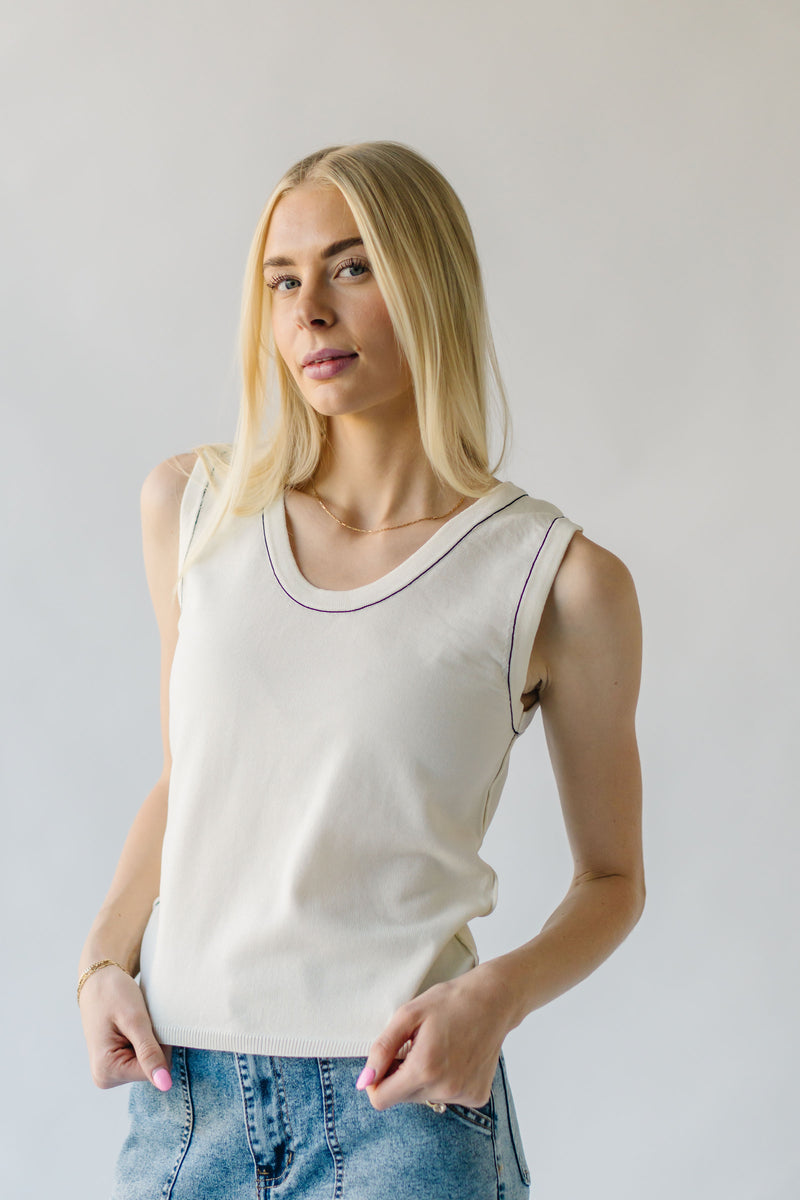 The Arista Stitch Detail Tank in Off White