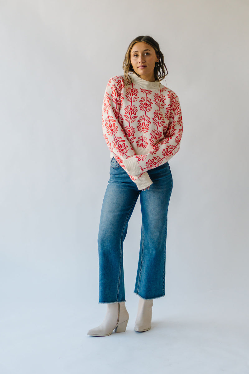 The Delayna Patterned Sweater in Tangerine Tango