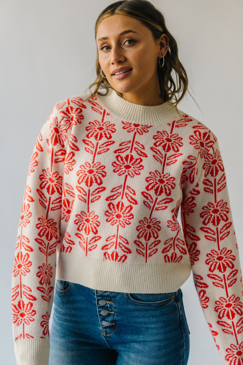 The Delayna Patterned Sweater in Tangerine Tango