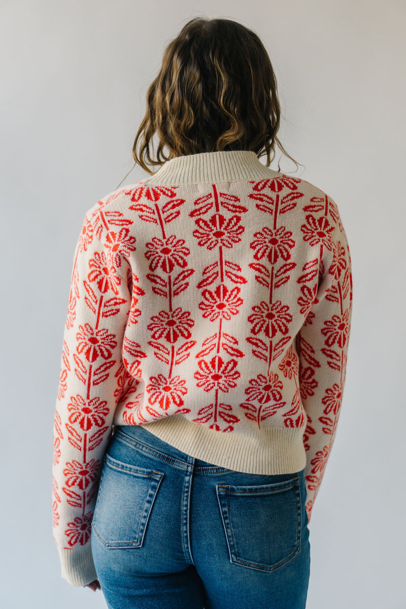 The Delayna Patterned Sweater in Tangerine Tango