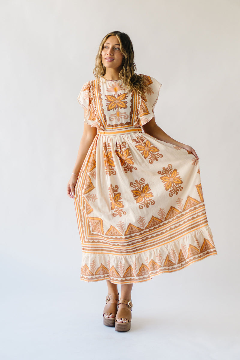 The Komen Patterned Midi Dress in Cream