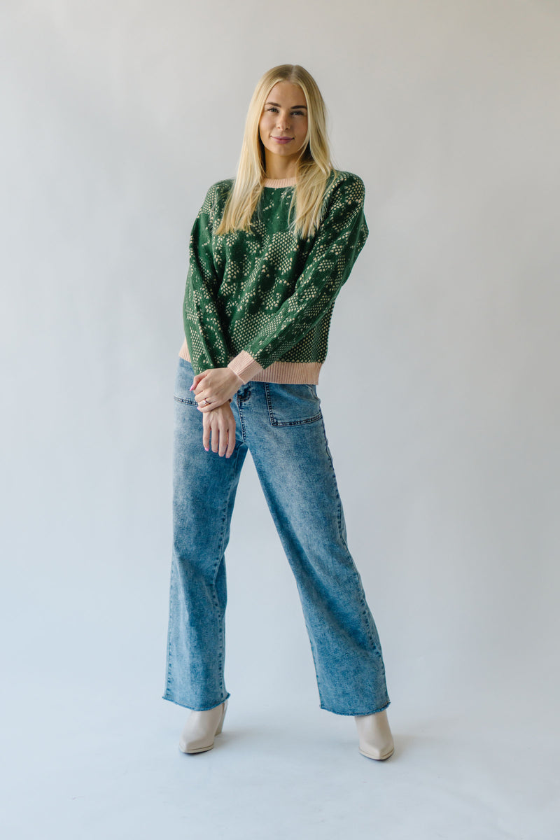 The Zapata Lace Stitch Detail Sweater in Green