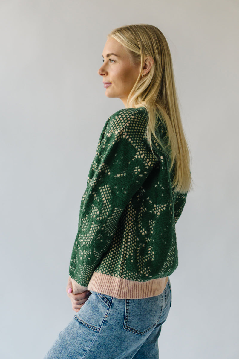 The Zapata Lace Stitch Detail Sweater in Green