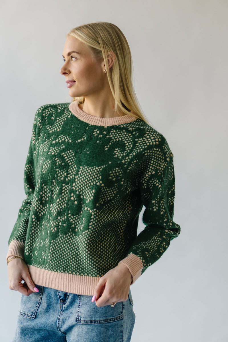 The Zapata Lace Stitch Detail Sweater in Green