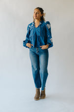 The Cambryn Floral Embroidered Blouse in Denim Blue