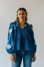 The Cambryn Floral Embroidered Blouse in Denim Blue