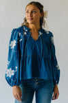 The Cambryn Floral Embroidered Blouse in Denim Blue