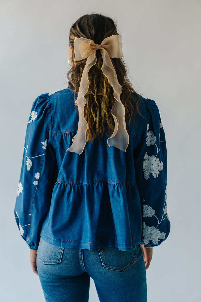 The Cambryn Floral Embroidered Blouse in Denim Blue