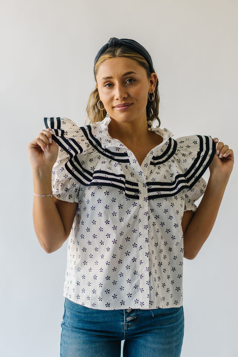 The Swanston Ruffle Detail Floral Blouse in White