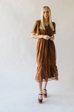 The Glassner Embroidered Chiffon Dress in Brown