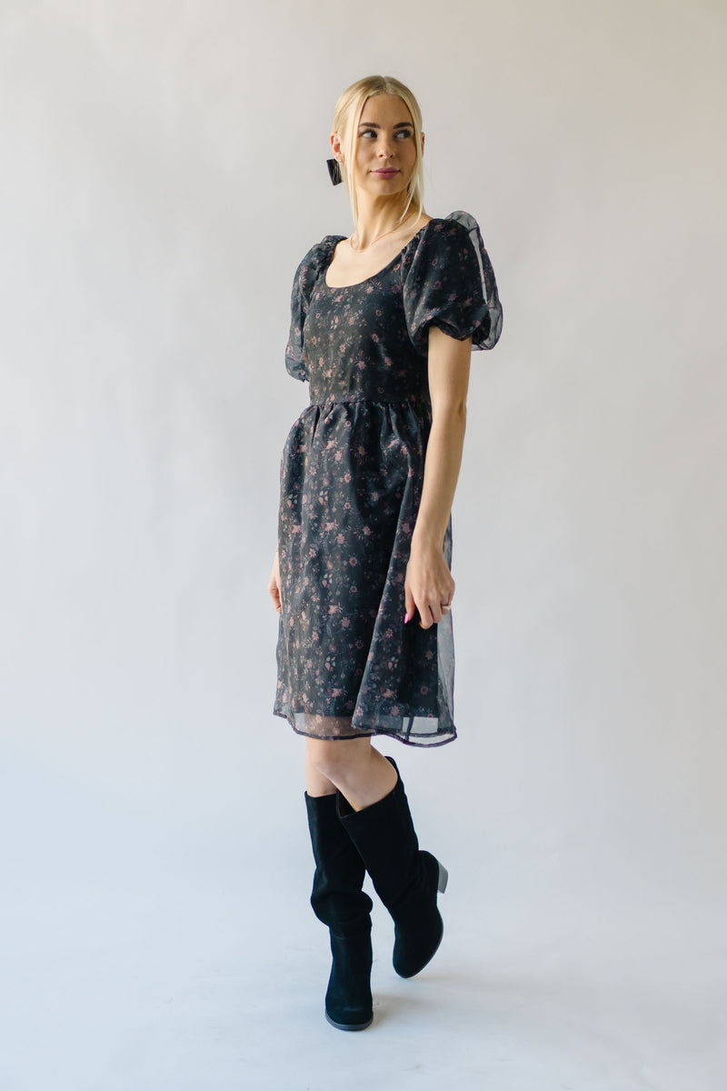 The Alta Puff Sleeve Floral Dress in Black Floral