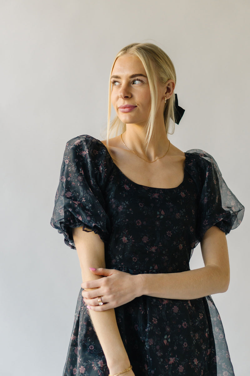 The Alta Puff Sleeve Floral Dress in Black Floral