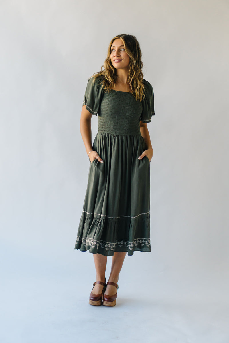 The Opperman Embroidered Maxi Dress in Pale Olive