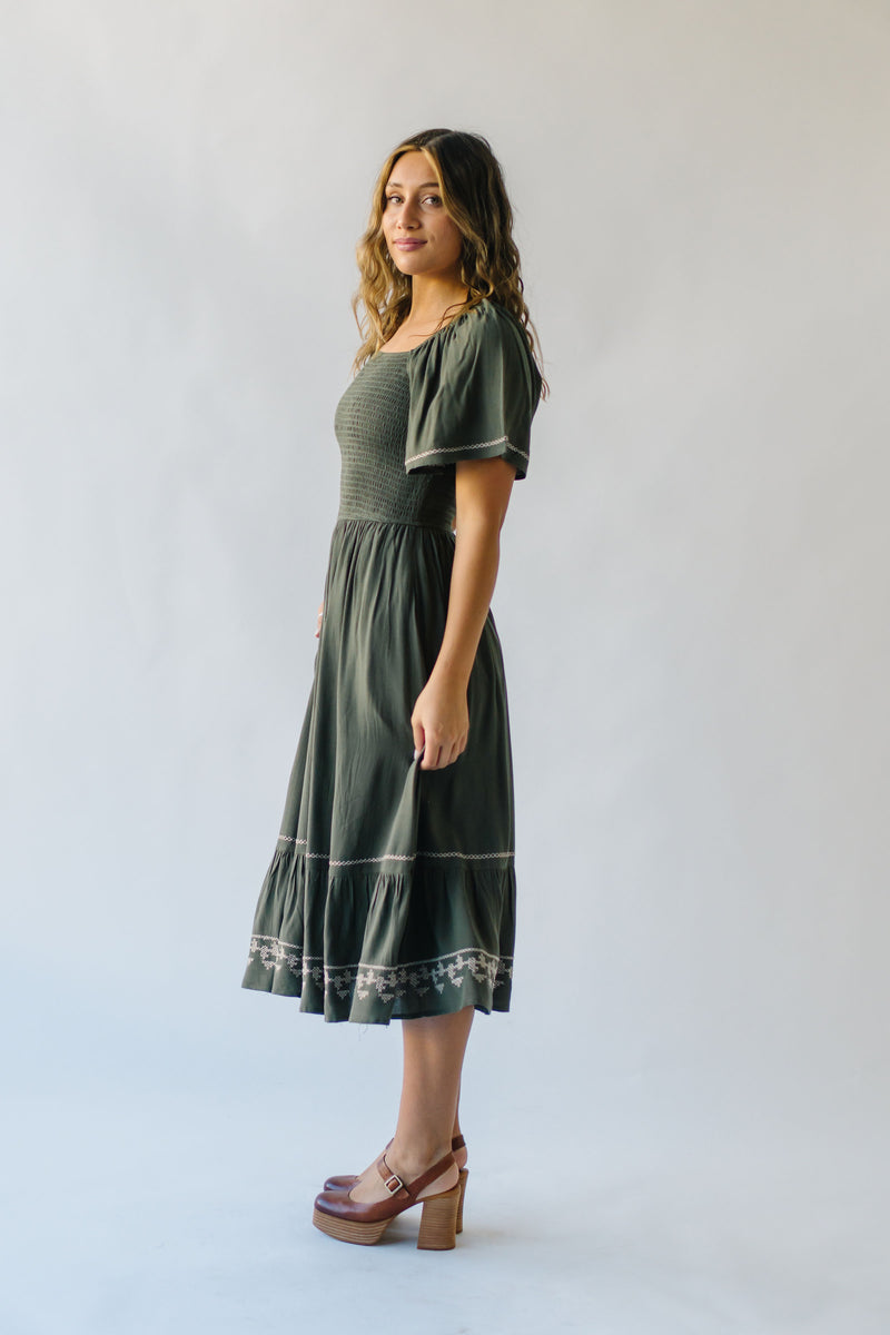 The Opperman Embroidered Maxi Dress in Pale Olive