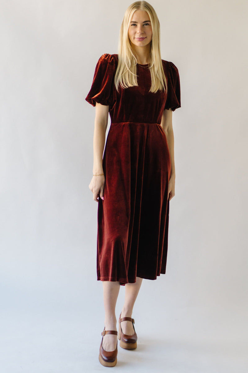 The Tavita Velvet Midi Dress in Rust